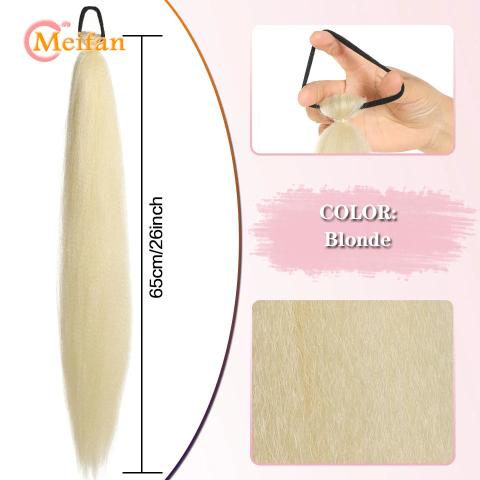 MEIFAN Synthetic Color Braid Ponytail Extension – Red, Green, Blue, Pink, Straight Hair Wrap Around with Elastic Tie