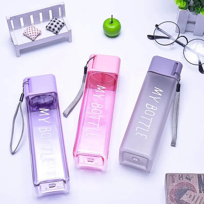 480ml Clear Square Drinking Glass: Portable Mate Plastic Water Bottle with Milk Cable for Outdoor Sports - 1 Piece