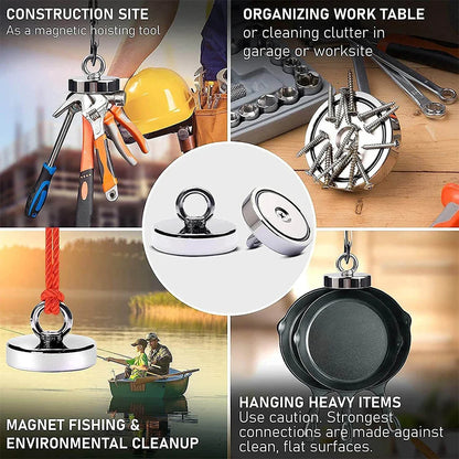 D16~D42mm Super Strong Neodymium Fishing Hook Magnet — N52 Heavy Duty Rare Earth Eyebolt with Countersunk Hole for Salvage
