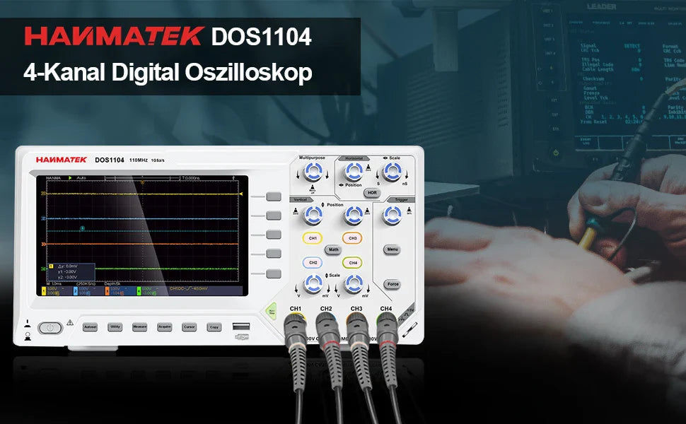 Hanmatek Digital Oscilloscope – 2/4 Channel 110MHz Bandwidth, 1GS/s Sampling Rate, 7'' TFT Display, Desktop Storage Scope