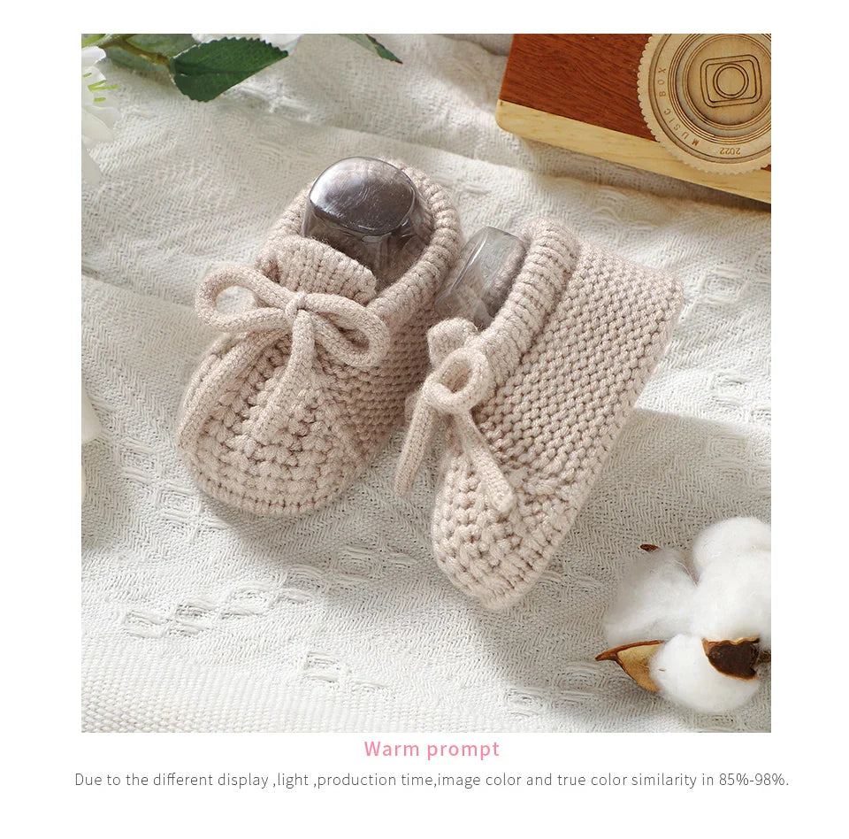 Newborn Baby Shoes — Knitted First Boots for Boys & Girls, Solid Toddler Bed Footwear 0-18M