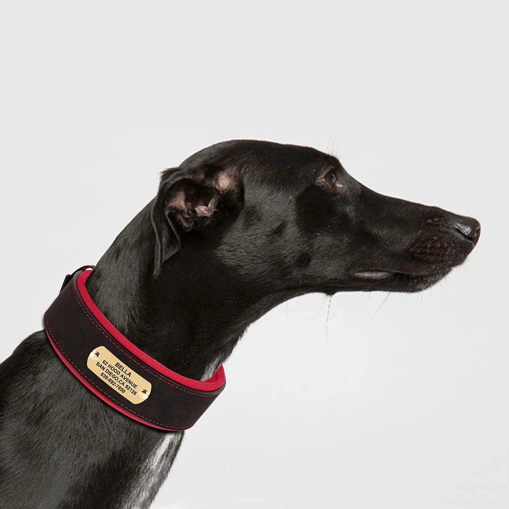 Wide Personalized PU Leather Dog Collar – Custom Tag Soft Pet Collar for Small, Medium & Large Dogs, Pitbulls & Bulldogs