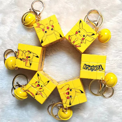 Pokémon Pikachu Mini Rubik's Cube Keychain — Cute Cartoon Puzzle Pendant for School Bags, Kids’ Toys & Kawaii Accessories