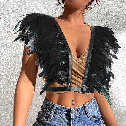 Vintage Medieval Feather Belt Shawl Cloak – Renaissance Halloween Cosplay Shoulder Feather Costume Accessory