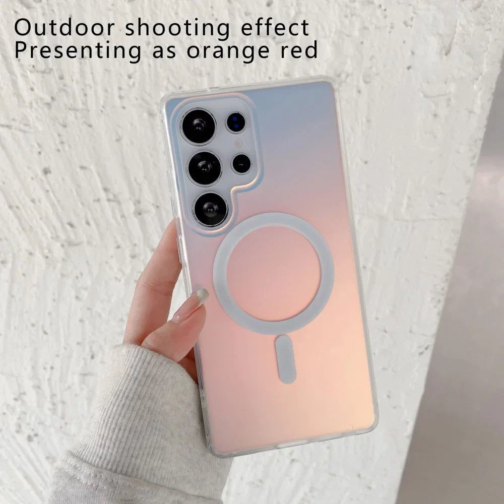 Laser Gradient Magnetic Case for Samsung Galaxy S26/S25/S24/S23/S22 Ultra Plus FE Series - Matte Protective Cover with Magnetic Charging Support