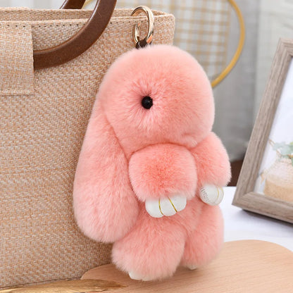 100% Natural Rex Rabbit Fur Keychain – Fluffy Bunny Bag Charm, Doll Toy & Lovely Pendant