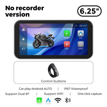 Portable 6.25-Inch Motorcycle GPS Navigation with Wireless CarPlay & Android Auto – IP67 Waterproof, DVR Drive Recorder, WIFI Moto Monitor