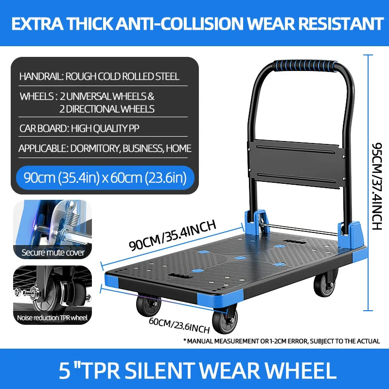 AIRAJ Foldable Platform Hand Truck – Heavy Duty Portable Trolley Cart, Compact Push Dolly for Practical Handling