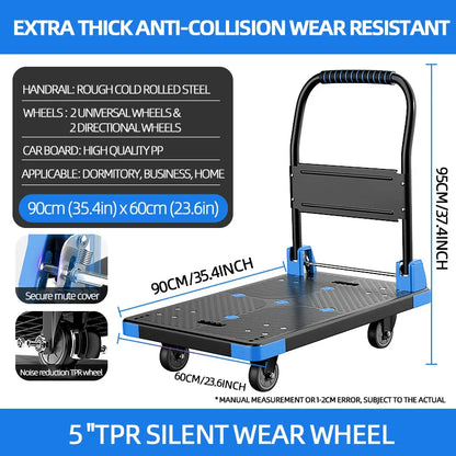 AIRAJ Foldable Platform Hand Truck – Heavy Duty Portable Trolley Cart, Compact Push Dolly for Practical Handling