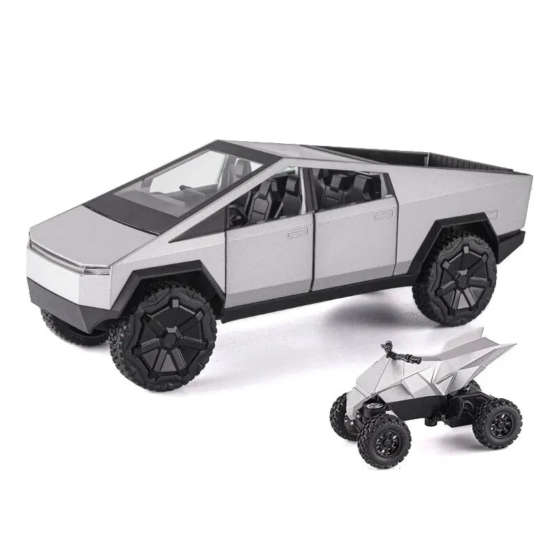 1:24 Cybertruck Model Silver Diecast Pickup Toy Car with Sound & Light for Kids 3+
