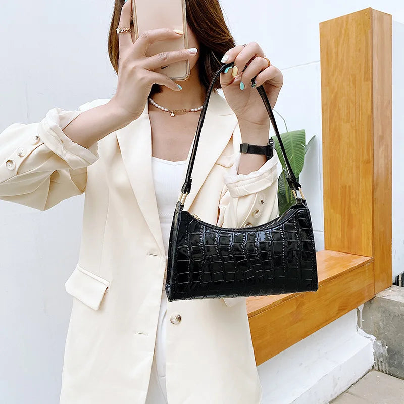 Retro Alligator Pattern PU Leather Handbag for Women – Small Shoulder & Clutch Tote Purse