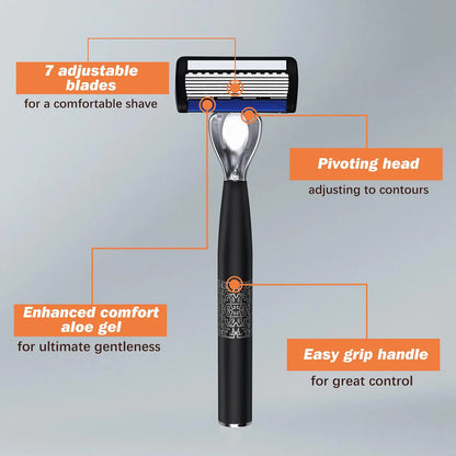 Men’s 7-Layer Stainless Steel Safety Razor – Washable Manual Shaver with Beard Guard & Metal Razor Holder