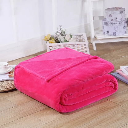 230GSM Coral Fleece Blanket – Soft Warm Flannel Bedspread & Sofa Cover in Blue & Pink