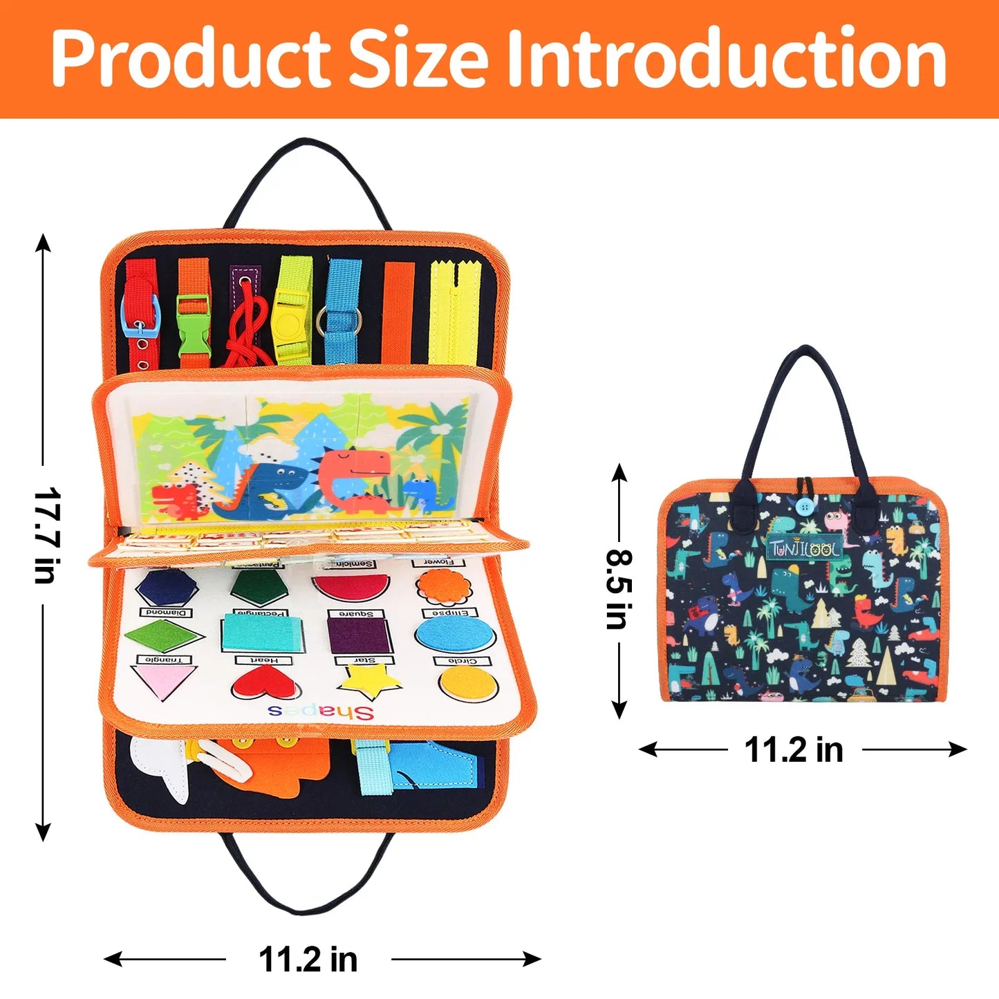 TUNJILOOL Montessori Busy Board – Early Educational Toy for Toddlers, Felt Cloth Story Book, 3D Shape & Color Match