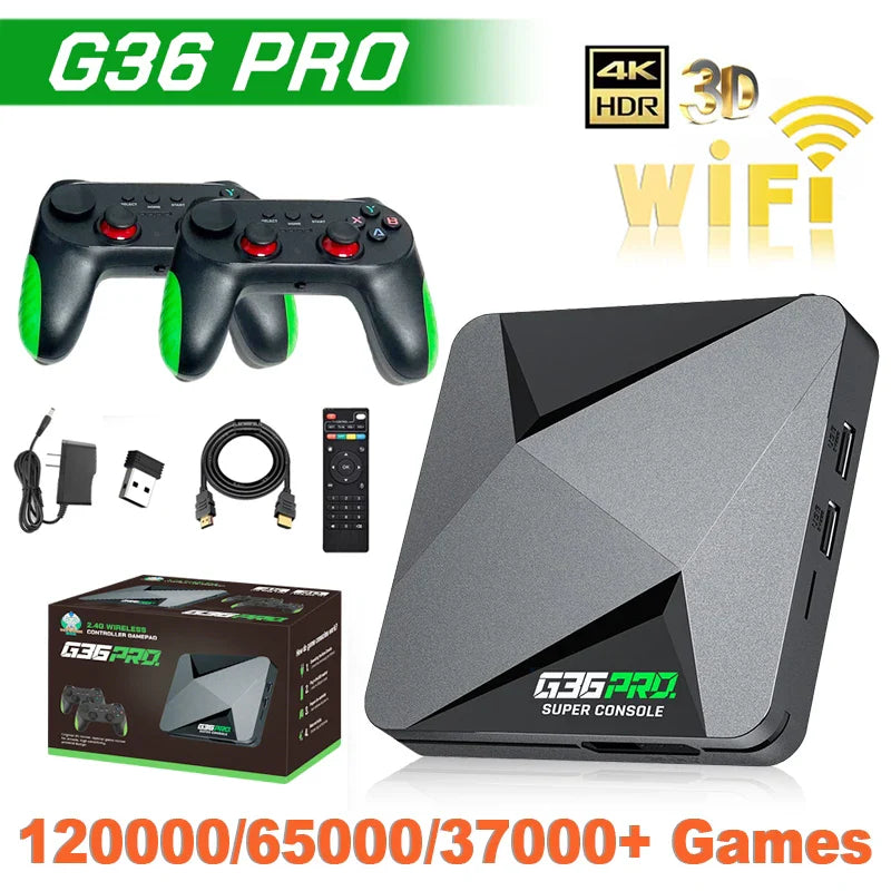 Super G36 Pro Retro Game Console – 256GB with 120,000+ Built-in Games, Wireless Controller Game Box for Kids & Family Gift