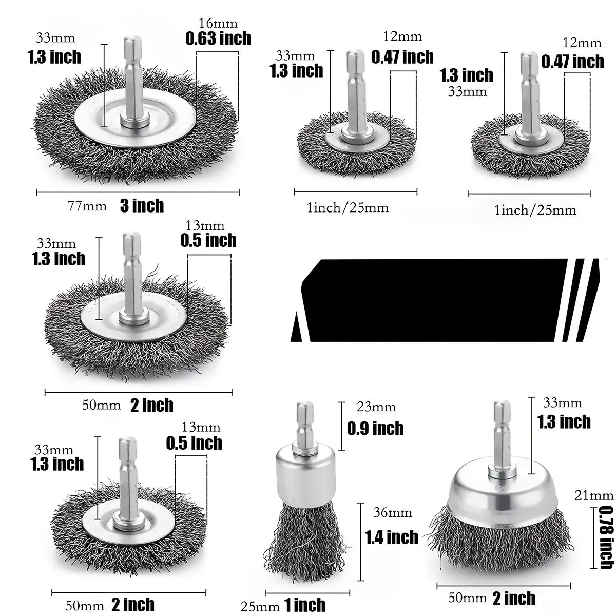 10 Pack Wire Brush Wheel Cup Brush Set: 1/4 Inch Hex Shank Wire Brush for Drill - Coarse Carbon Steel Crimped Wire Wheel (0.012 Inch)