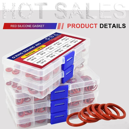 Silicone O-Ring Sealing Washer Kit – Red VMQ High Temp Oil Resistant Plumbing Gasket Assortment (CS 1–3.1 Sizes)