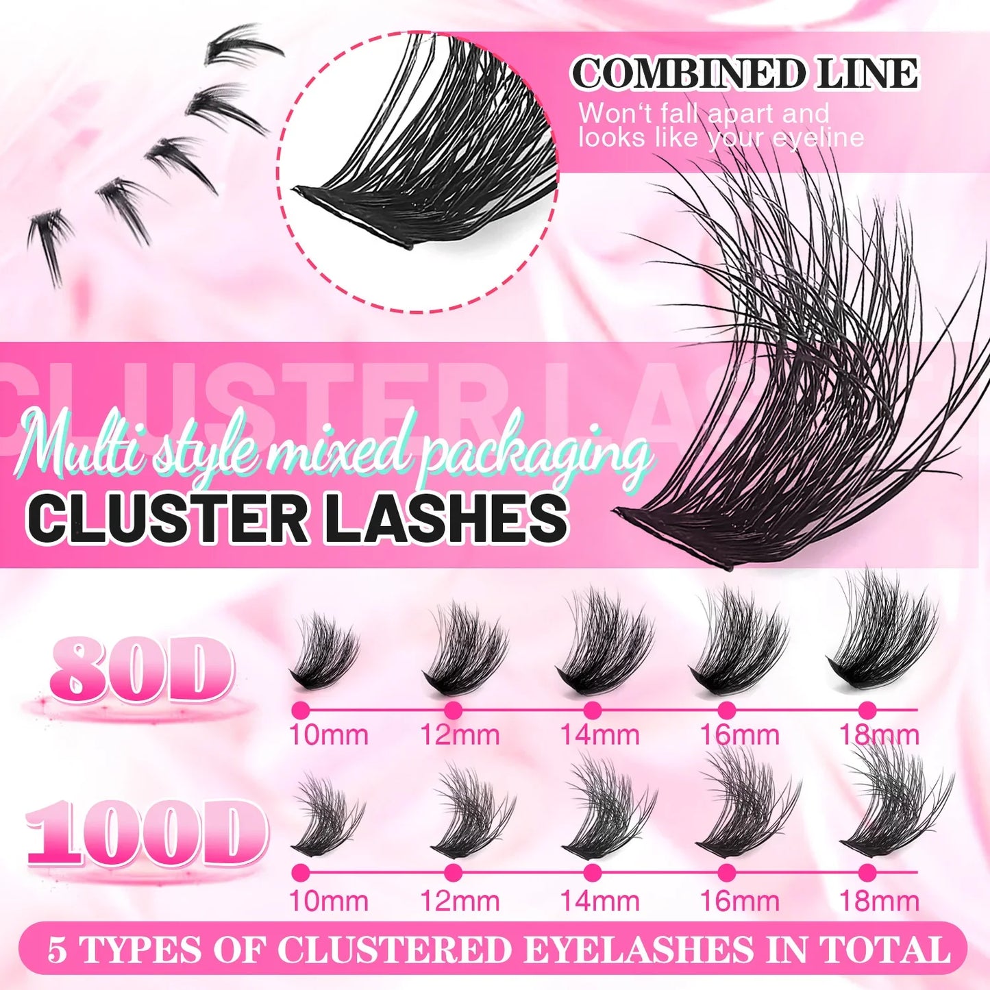 Top & Bottom Lash Extension Kit – 250/740 Cluster Fluffy Volume Mix Lengths DIY Eyelash Set for Bold Bombshell & Natural Lash Looks