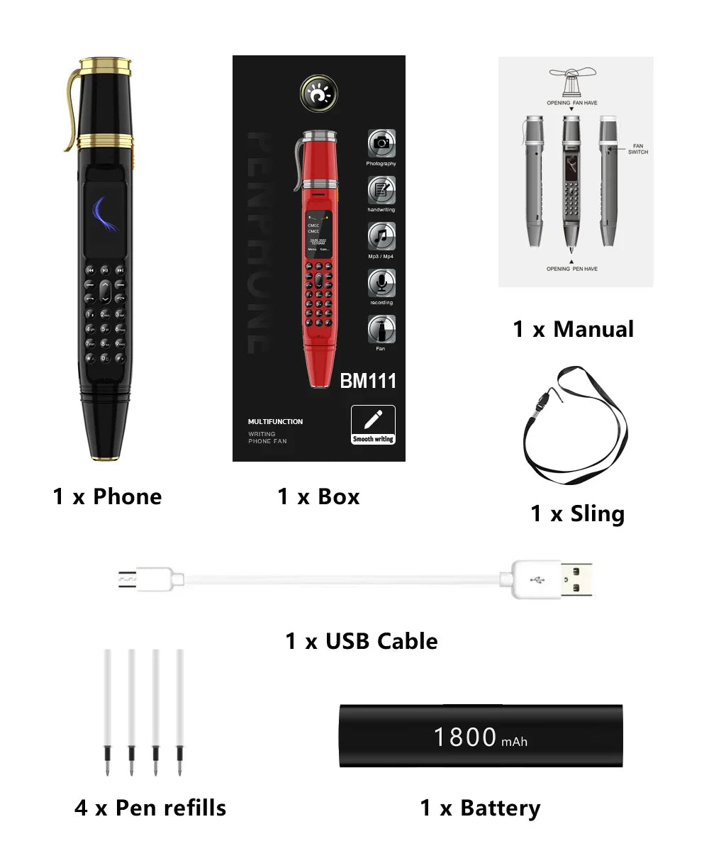 SERVO BM111 3-in-1 Magic Voice Pen Phone – Portable Dual SIM Mobile, Bluetooth Dial Recorder, and Original Telephone Device