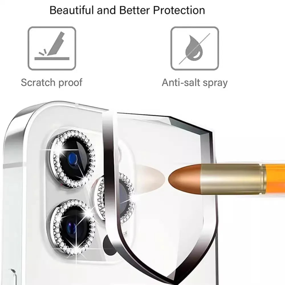 Bling Glitter Diamond Camera Lens Protector Case for iPhone 17/16/15/14/13/12/11 Pro Max Plus – Screen Protector Film Included