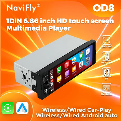 NaviFly 6.86" 1-DIN MP5 Car Stereo - Wireless CarPlay & Android Auto FM Multimedia Player