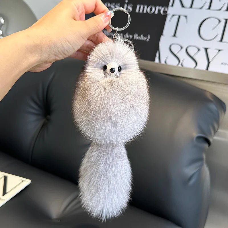2024 Cute Real Fox Fur Plush Keychain – Pompom Bag Pendant & Car Key Ring Toy for Girls