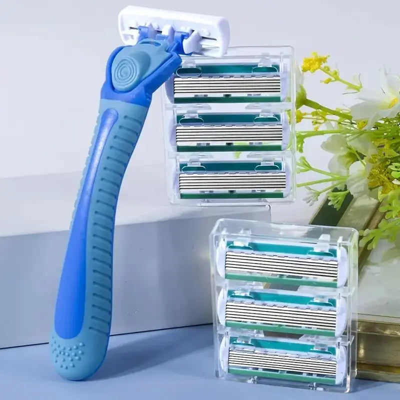 Women’s Manual Safety Razor Set – 1 Handle + 18pcs 6-Layer Stainless Steel Replaceable Blades