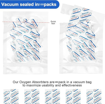 Vacuum Sealed Bags with Oxygen Absorbers — 150Cc Food Storage Bags & Jars for Long-Term Dry Food Preservation