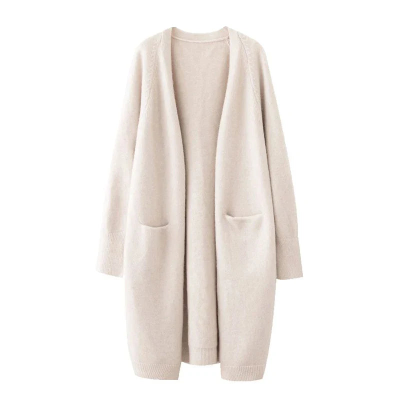 Women’s Solid Color Loose Thick Warm Sweater Cardigan – V Neck Knitted Coat with Pockets, Casual Spring/Autumn Tops C-124