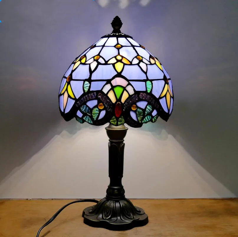 Retro Stained Glass Table Lamp – Colorful E27 Art Lampshade, Mediterranean Baroque Style Bedside Bedroom Décor Light