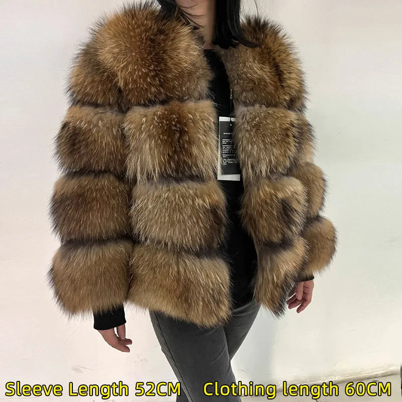 2025 Maomaokong Women’s Real Fur Coat – Natural Raccoon & Fox Fur Jacket with Hood, Warm Winter Outerwear
