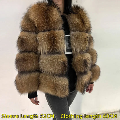 2025 Maomaokong Women’s Real Fur Coat – Natural Raccoon & Fox Fur Jacket with Hood, Warm Winter Outerwear