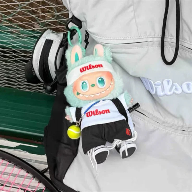 Labubu 15-17cm Doll Sports Outfit – LA Baseball & Trendy Tennis/Badminton Clothing, T-Shirt & Cargo Pants Set