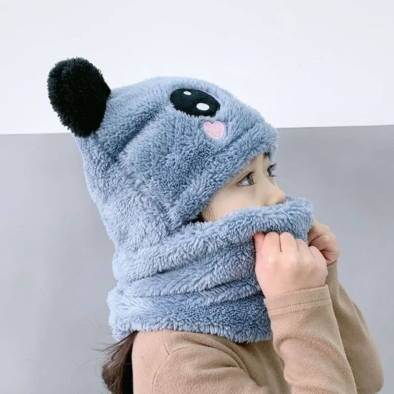 Fashionable Autumn & Winter Children's Cartoon Hat & Scarf Set - Double Layer Wool Warm Hat for Boys & Girls