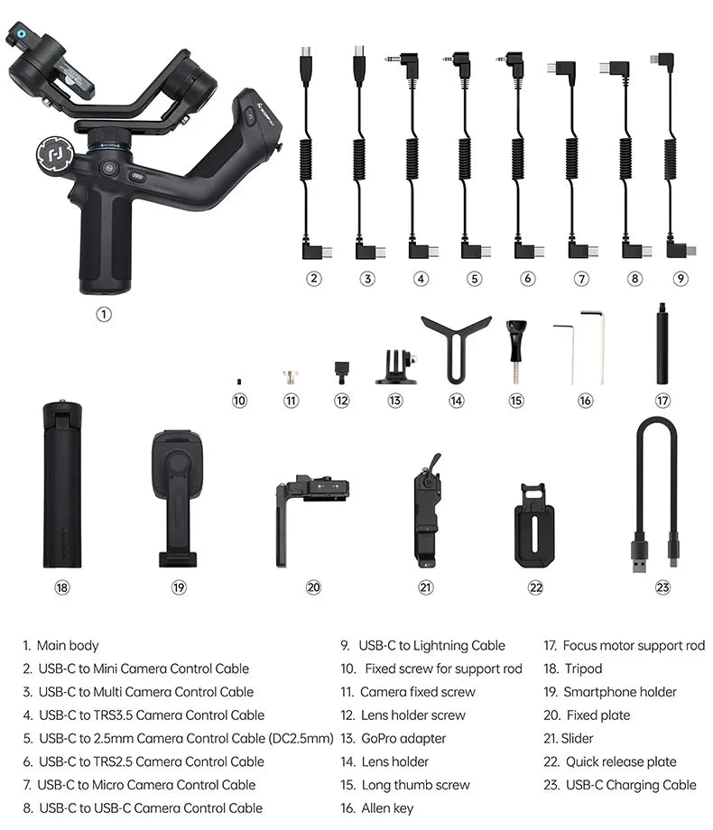 FeiyuTech SCORP Mini 2 Kit - 3-Axis Handheld Gimbal for Mirrorless Camera, Action Cam, Smartphone with AI Tracker, 1.2kg Load Capacity