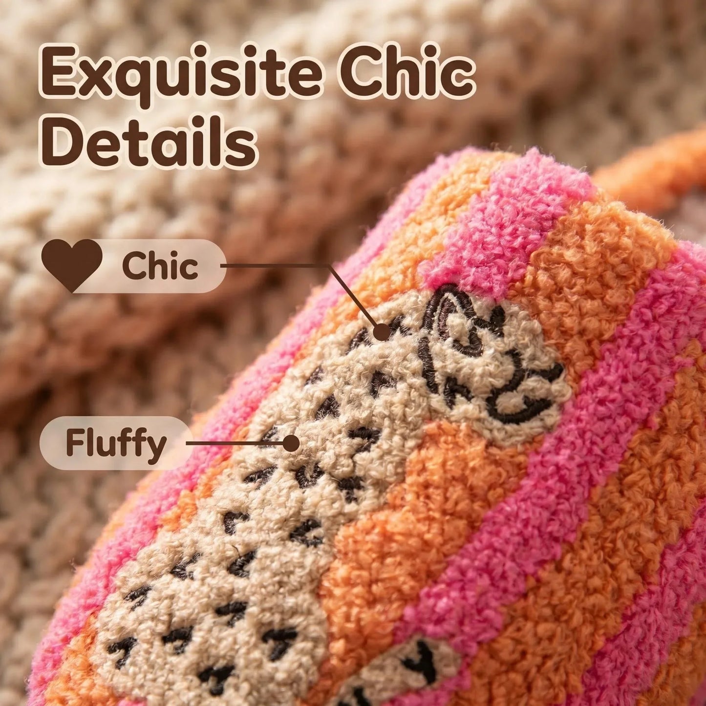Color Block Leopard Plush Slippers - Warm Non-Slip Indoor Winter Shoes for Women & Holiday Gifts