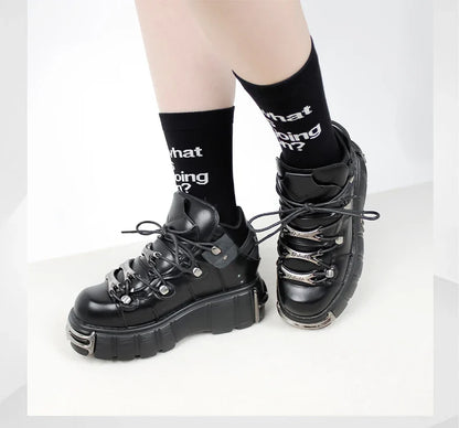 2024 New Punk Style Women's Platform Shoes – 6CM Lace-Up Gothic Ankle Boots with Metal Decor