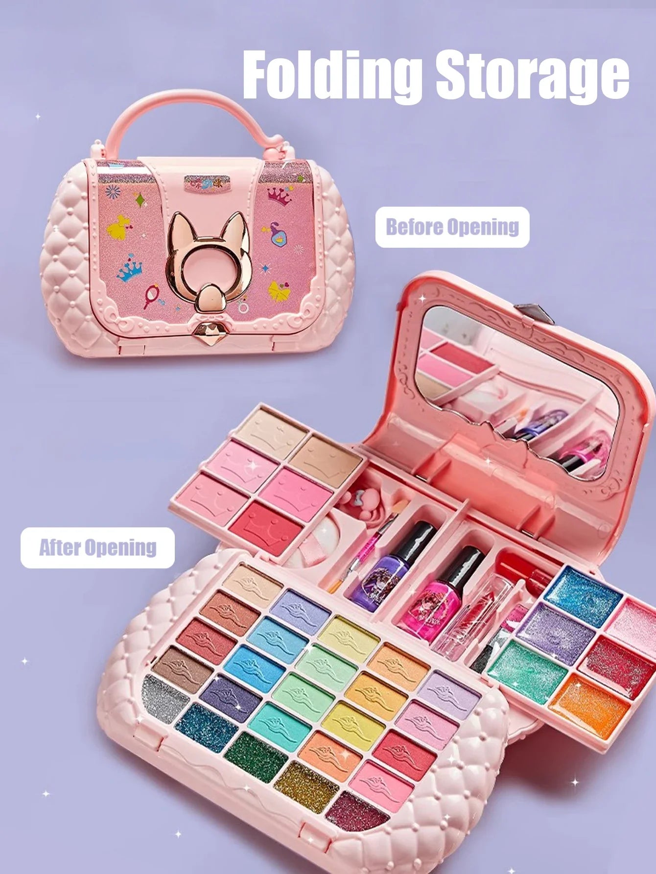 Children's Cosmetics Set – Princess Mirror, Real Washable Beauty Toys for Girls, Non-Toxic & Safe Pretend Play Gift