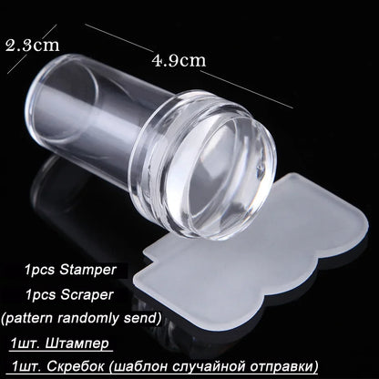 Transparent Nail Art Stamper Kit - French Manicure Stamping Plate, Scraper & Polish Tools
