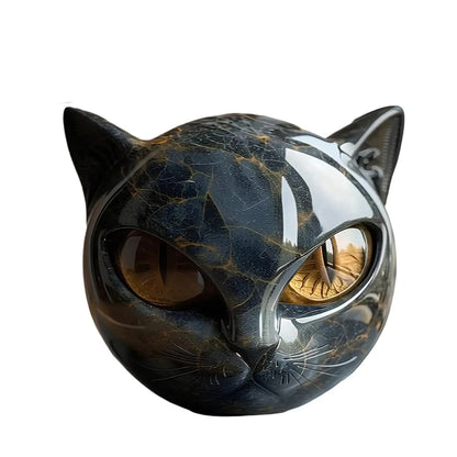 Black Cat Stone Figurine – Marble Texture Resin Cat Head Keepsake Desk Decor, Healing Style Home & Office Ornament