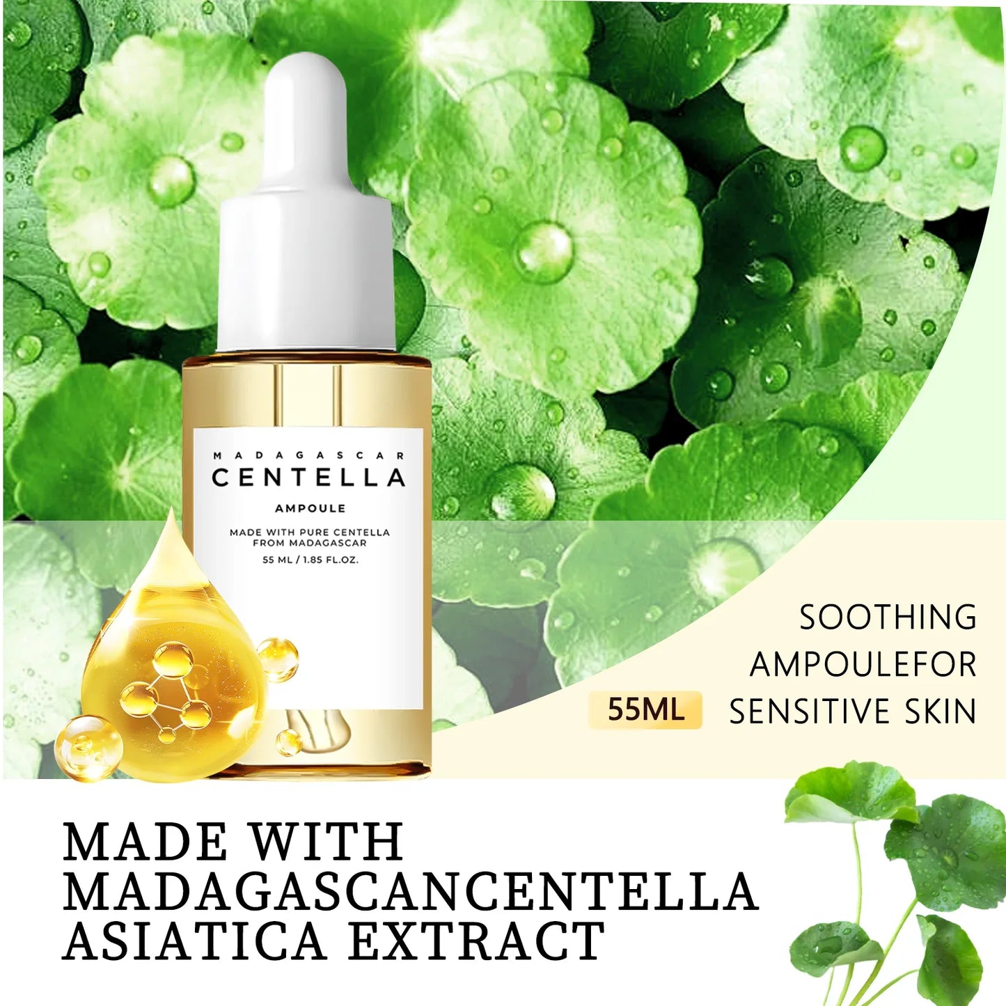 Centella Asiatica Soothing Serum - 55ml Madagascar Formula for Sensitive Skin Relief, Acne Care & Deep Hydration