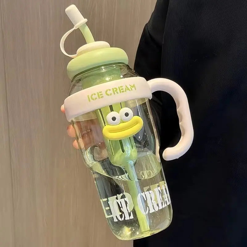 1100ML Sports Water Bottle for Women – Large Capacity Cute Aesthetic Straw Cup, Portable for Summer, Home & Outdoor Use