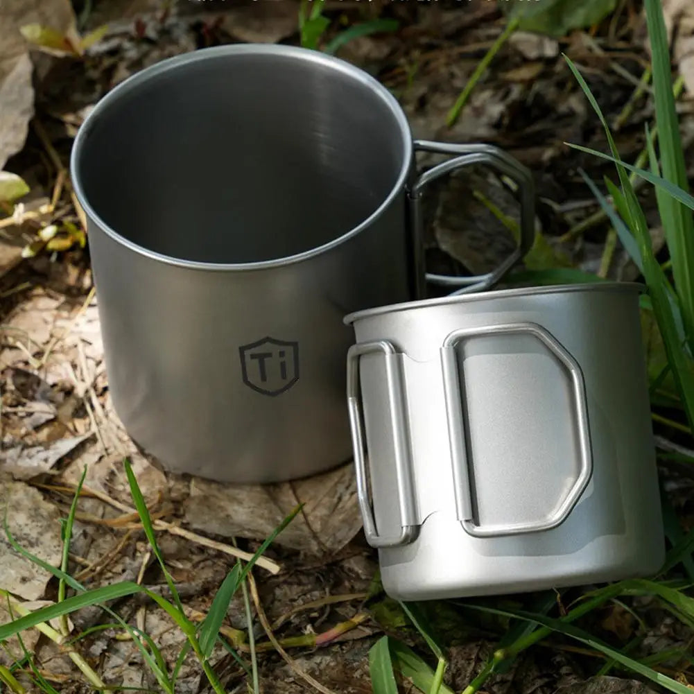 Ultralight Titanium Camping Cup - Foldable Handle Outdoor Mug for Hiking, Picnic, Coffee & Travel