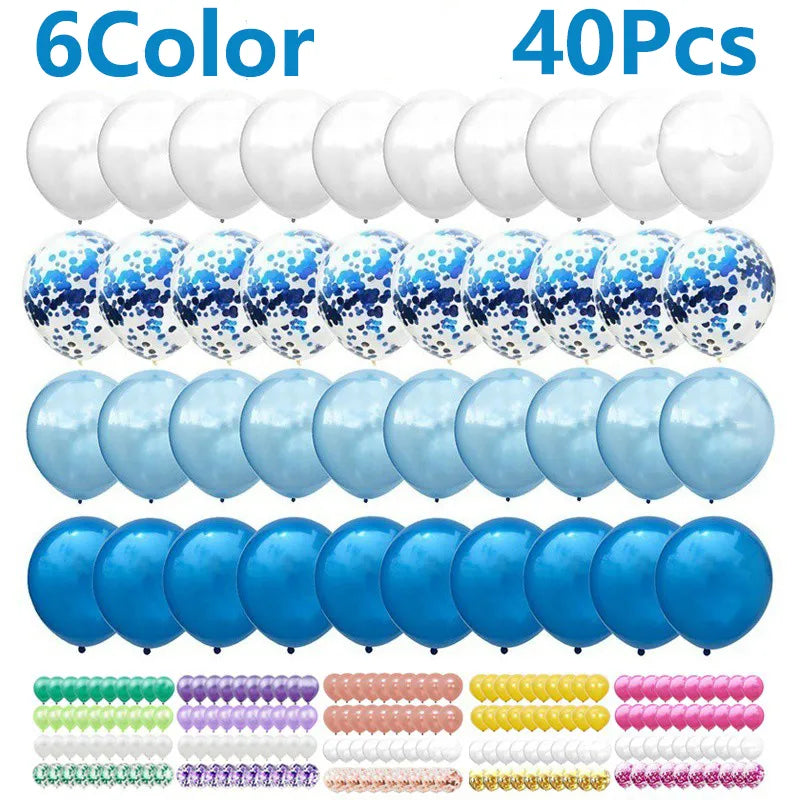 40Pcs/Set 12-inch Mix Blue Rose Gold Confetti Latex Balloon - Birthday, Baby Shower, Wedding, Party Decorations