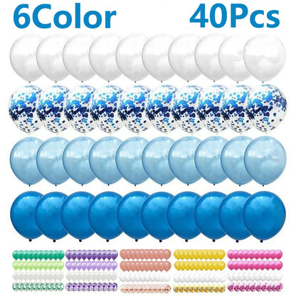 40Pcs/Set 12-inch Mix Blue Rose Gold Confetti Latex Balloon - Birthday, Baby Shower, Wedding, Party Decorations