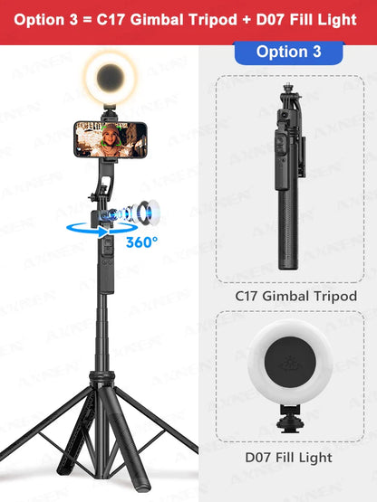 C17 AI Smart Gimbal Tripod – Foldable 360° Selfie Stick with Auto Face Tracking Quadruped Mobile Phone Holder