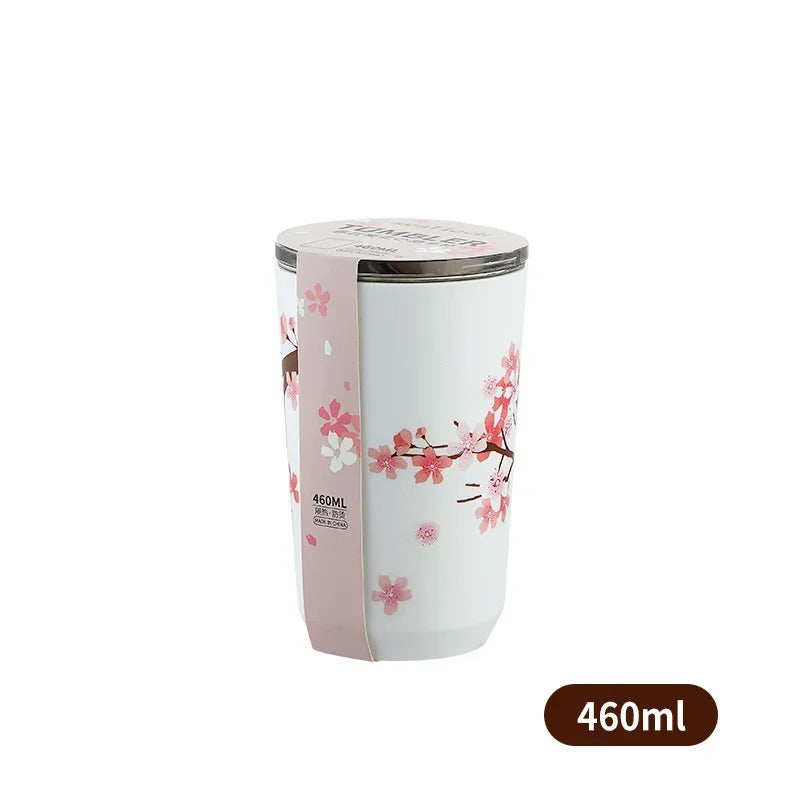 Cherry Blossom Stainless Steel Thermal Travel Mug – Leak-Proof Double Wall Coffee Cup with Lid