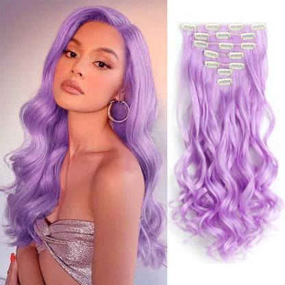Clip-In Hair Extensions, 7-Piece Full Head 22-Inch Long Curly Wavy Synthetic Hair Extensions for Women and Girls