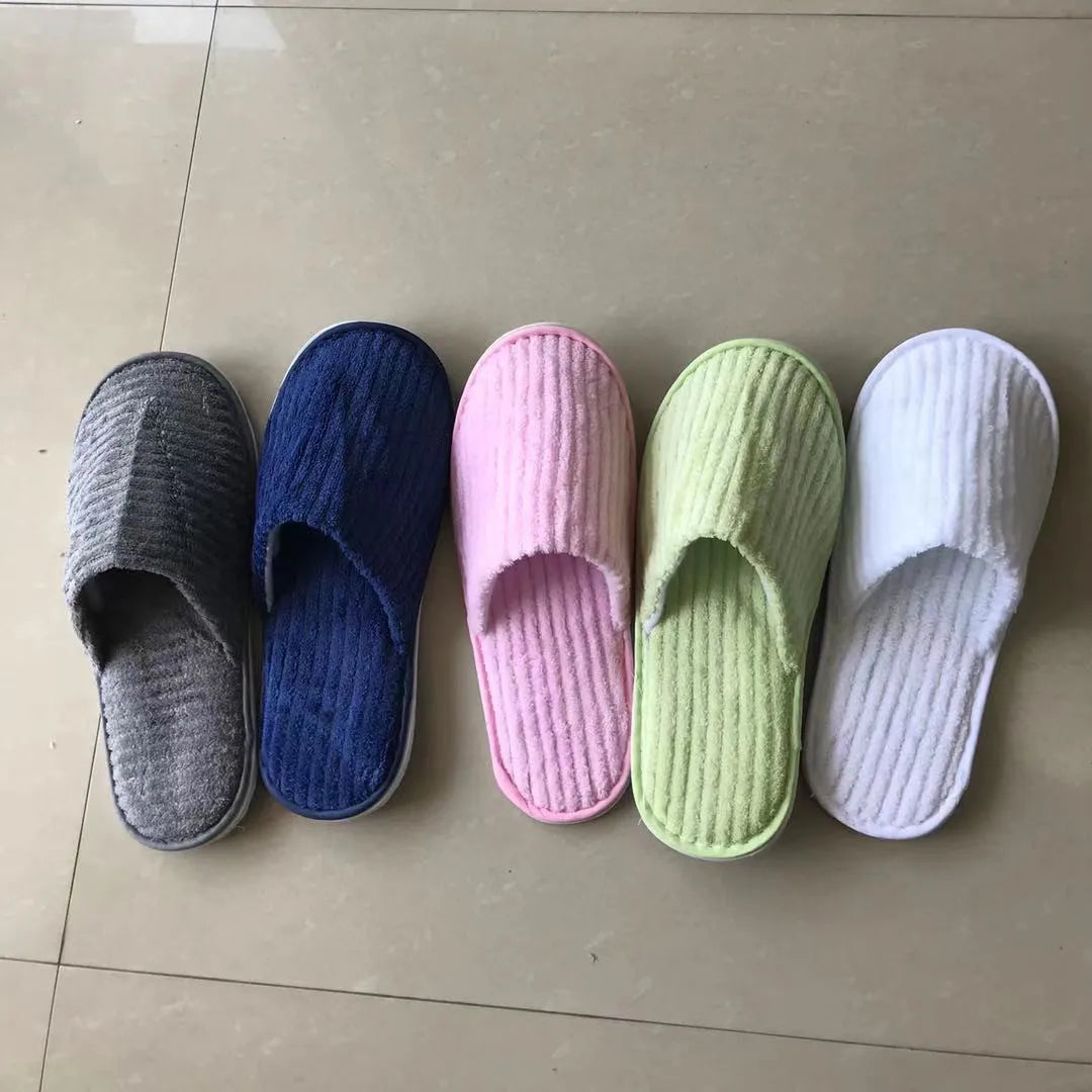 5 Pairs Mix Color Disposable Hotel Slippers – Cotton Non-Slip Slides for Men & Women Home, Travel, SPA & Hospitality Use