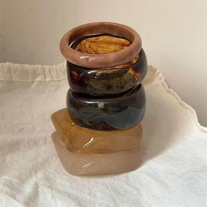 Vintage Wide Geometric Resin Beige Brown Coffee Bangles — Irregular Chunky Bracelet Jewelry Gift for Women & Girls